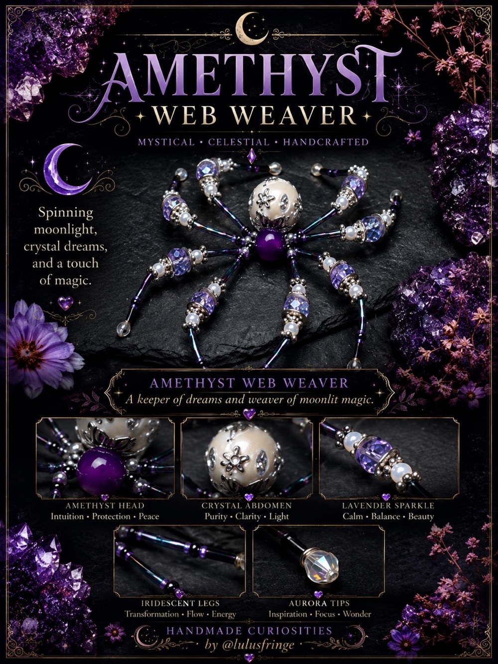 Purple Crystal Suncatcher |Purple Spider Ornament | Artisan Designed